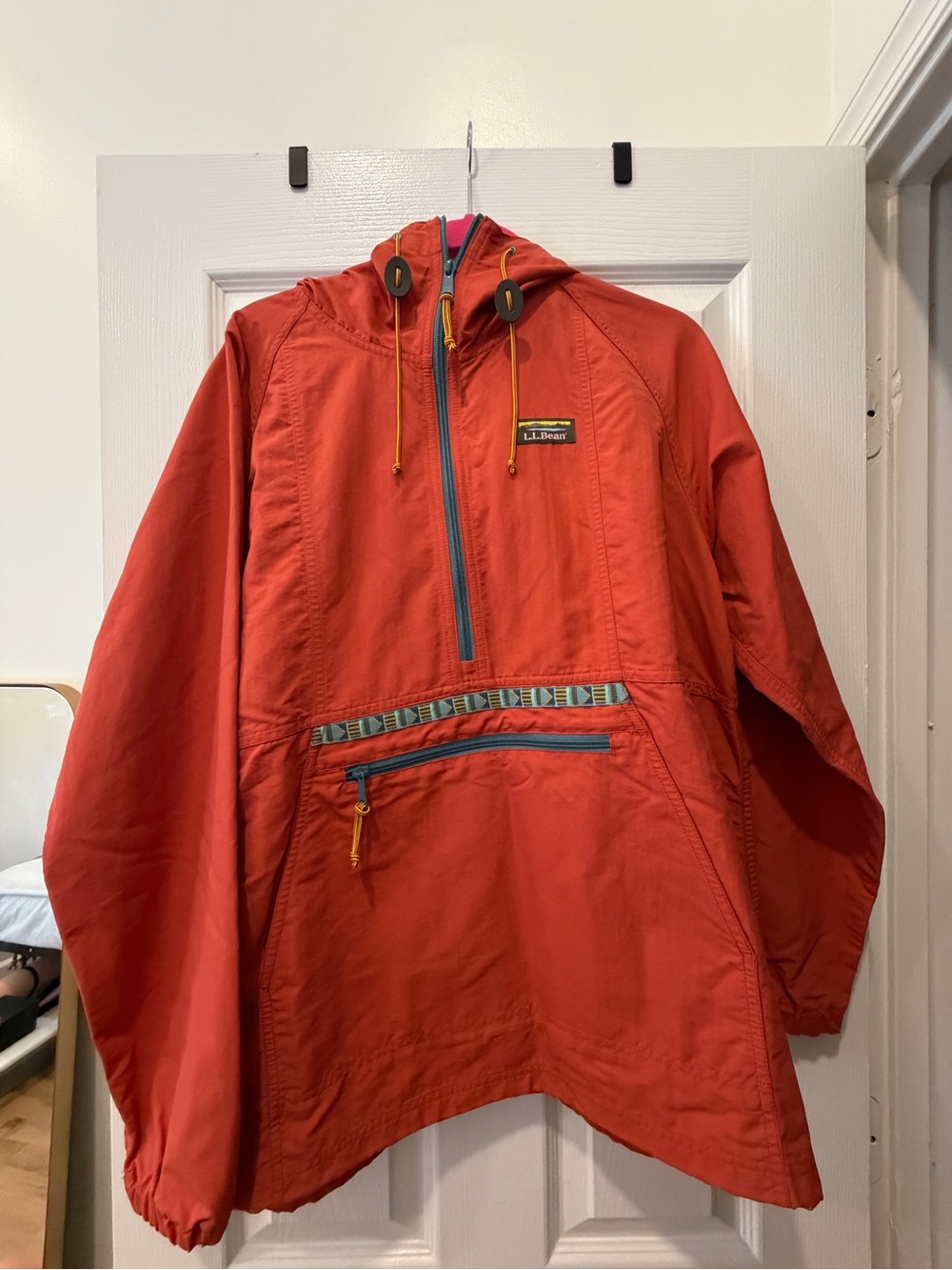 L.L. Bean Red Hooded Half-Zip Windbreaker
